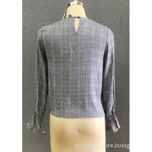 Polyester Women's Long-sleeve Dyed Round Neck Blouses